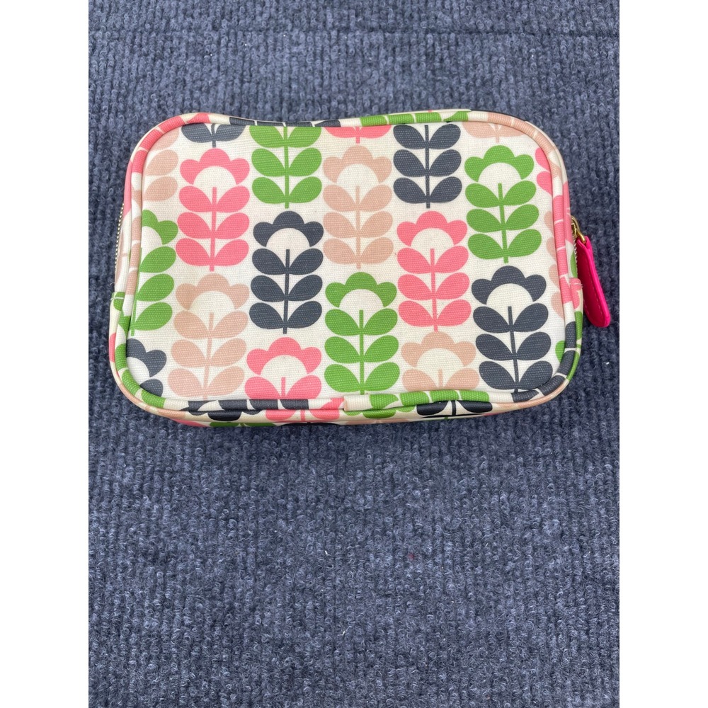 Orla Kiely etc Floral Stem Print Cosmetic Bag Pink Green Canvas Pouch Organizer